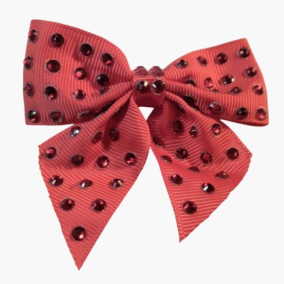 Red Rhinestone Studded Bow Hair Clip Girls Christmas - Picture 1 of 3